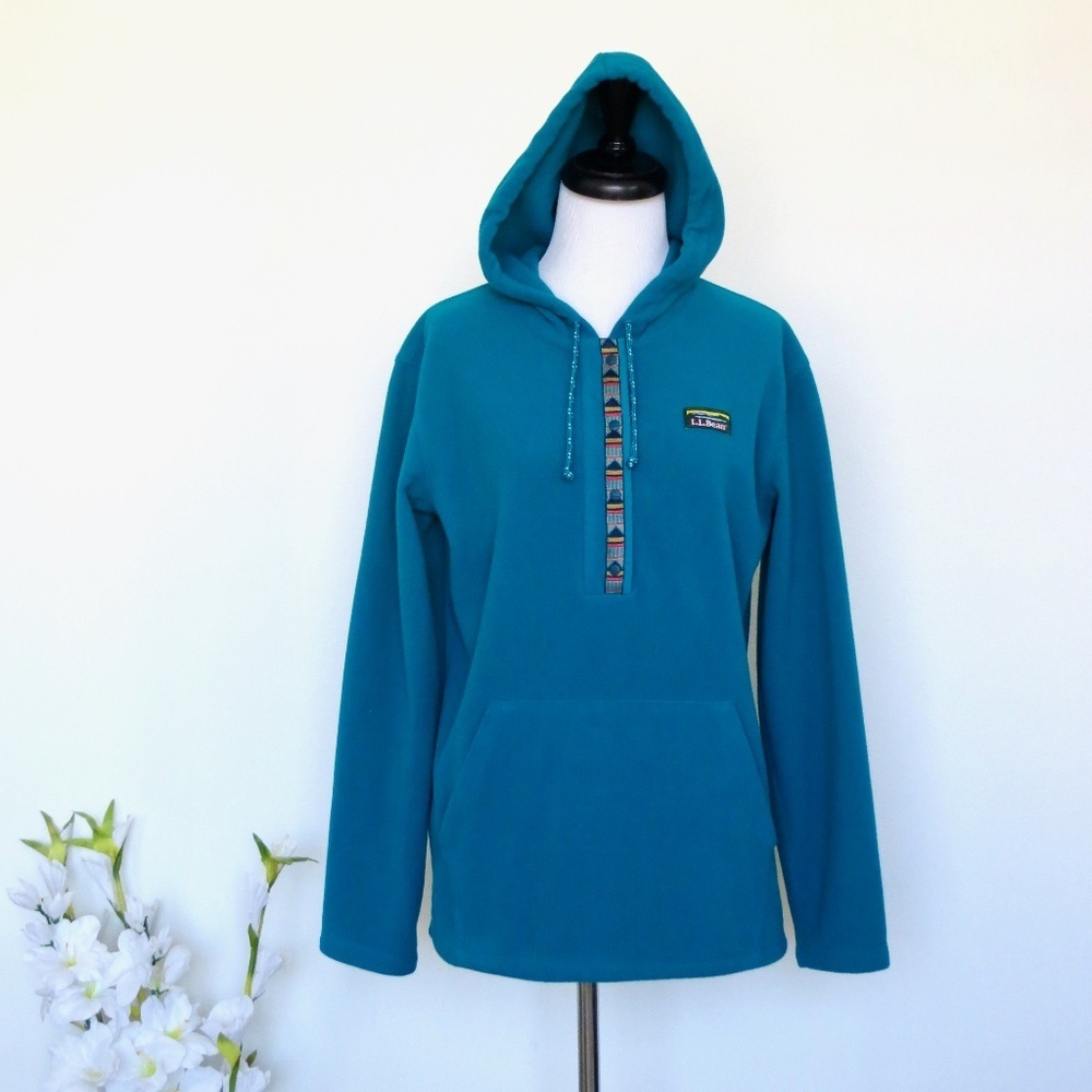 NEW! LL Bean Sweater Fleece Pullover Hoodie Hooded Snap Button SZ S
